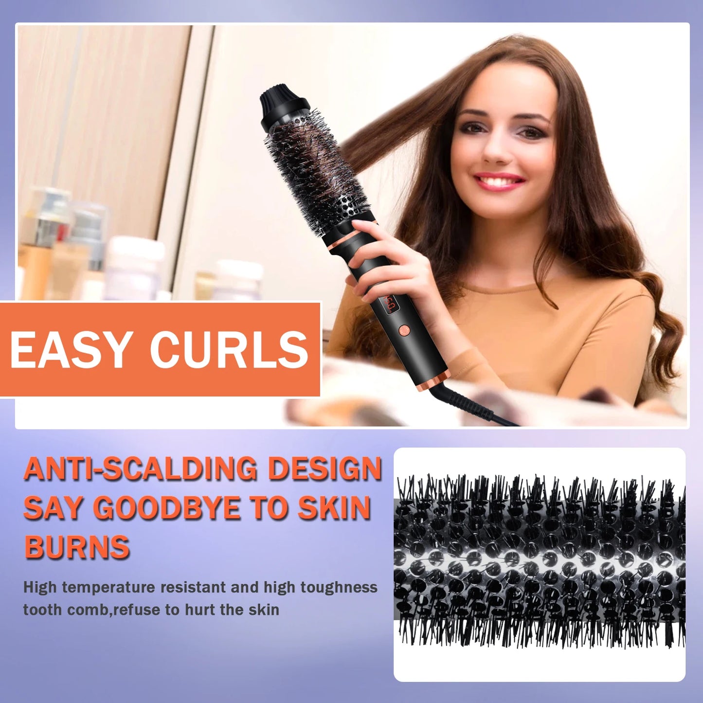 Hair Curling Iron Brush Ceramic Ionic Hair Curler Straightener Hot Brush Anti-Scald Curling Wand Fast Heating Hair Crimper